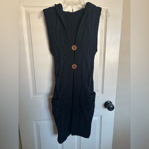 Free People Black Knit Cardigan W/Hood & Buttons XS